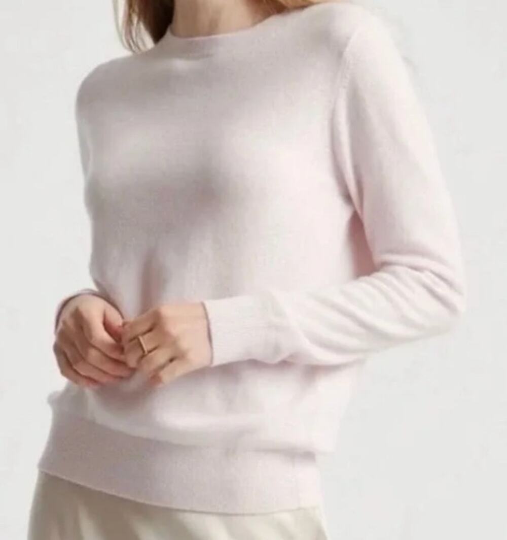 Quince Mongolian Cashmere Crewneck Long Sleeve Sweater Minimal Pink Medium